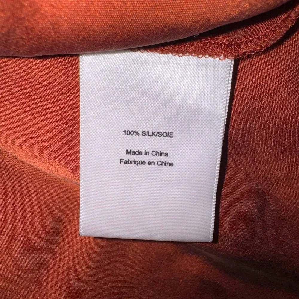 Flawed Tory Burch 100% Silk Blouse Rust Orange Sleeveless V-Neck Luxury Size 8